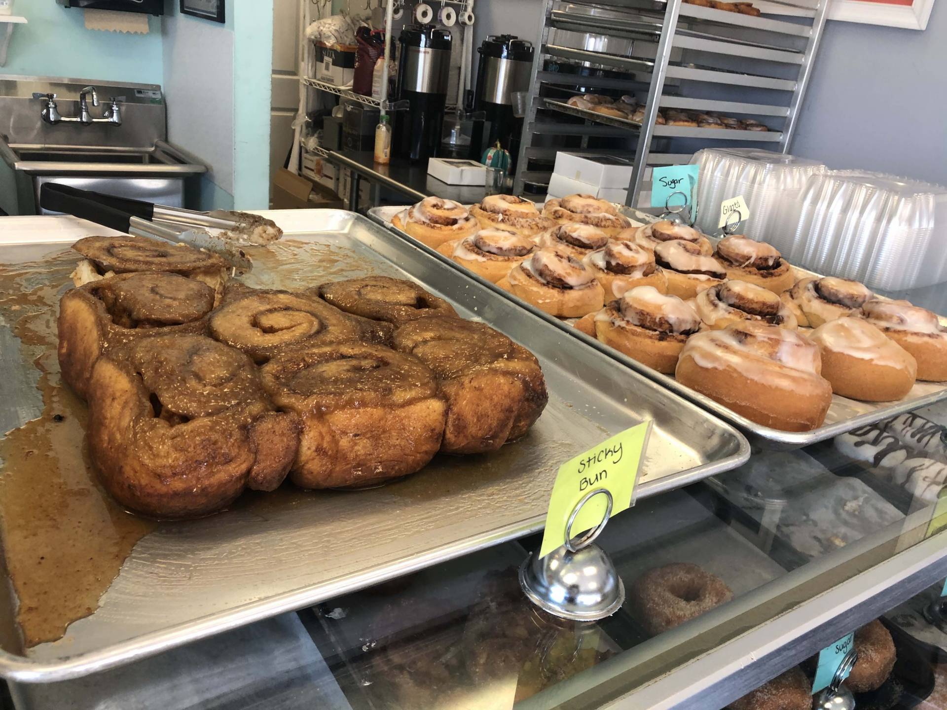 sticky buns and cinnamon rolls at bakery