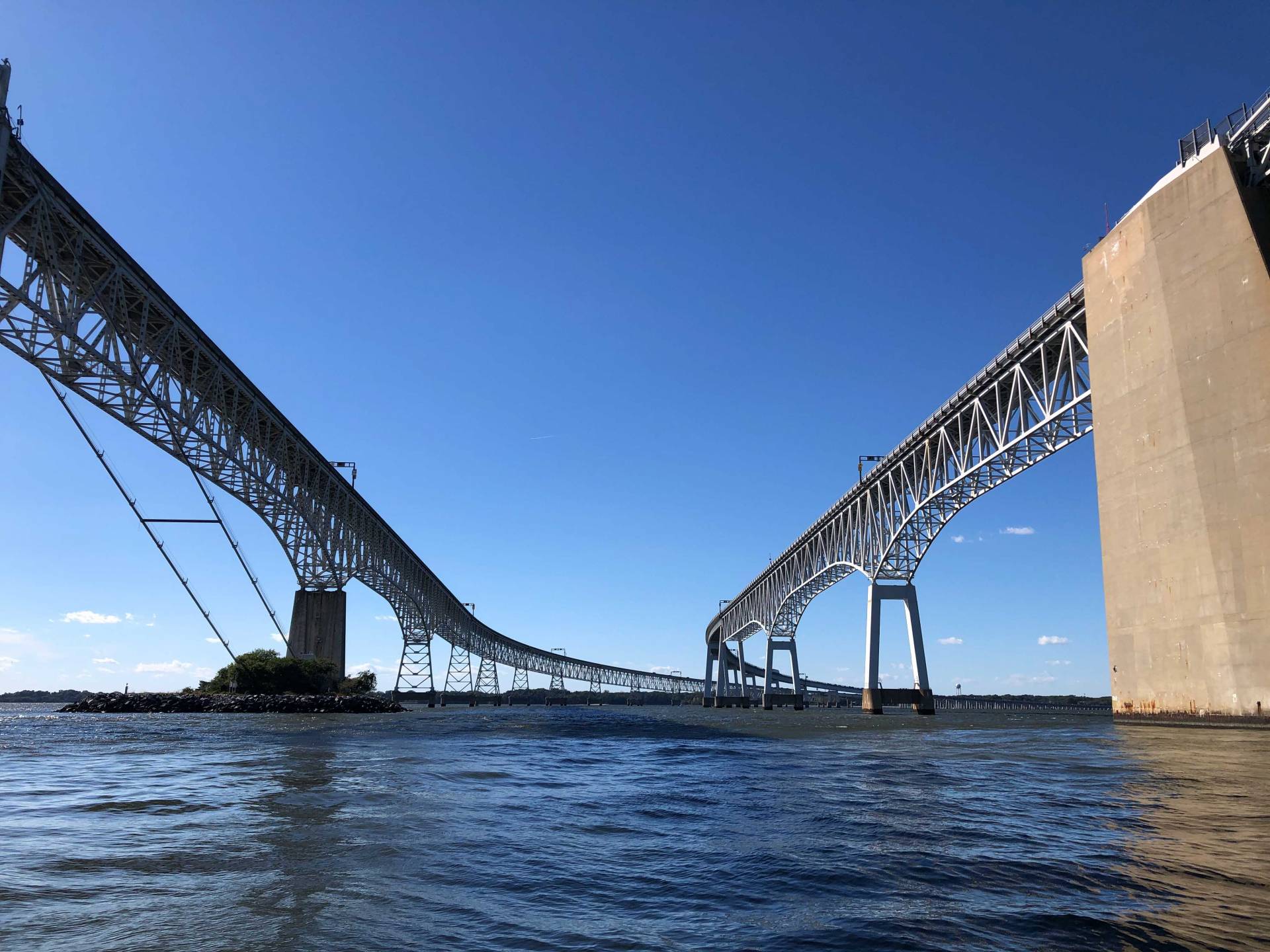 passing between the Chesapeake Bay Bridge spans